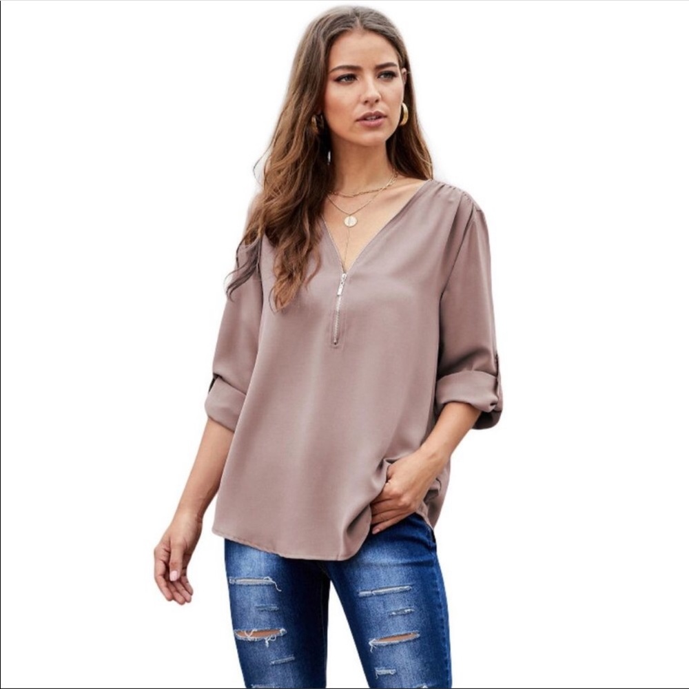 Half zip tunic blouse